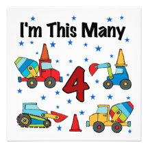 T-shirts d'anniversaire de véhicules de constructi cartons d'invitation