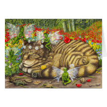 Tabby Cat and Faeries Greeting Cards