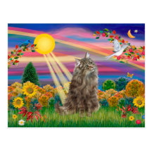 Tabby Norwegian Forest Cat - Autumn Sun Postcard