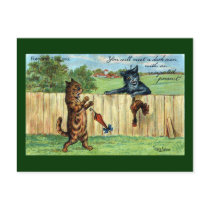 Tabby Startled by Dark Cat with Fowl Gift