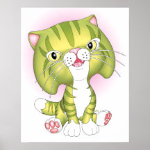 "Tabby Tom" Green Cat Poster