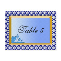 Table Number Card Art Nouveau Blue Damask