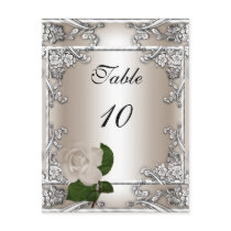 Table Number Card Wedding Silver Cream Rose Post Card