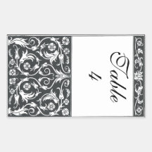 Table Number Damask Pen & Ink Black White Wedding Rectangular Stickers