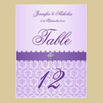 Table Number Postcard Lilac Damask & Ribbon postcards