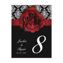 Table Number Postcard Red Rose Damask Floral