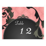 Table Number Wedding Card - Black & Coral Damask Invites