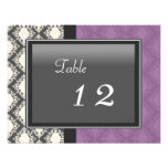 Table Number Wedding Card - Purple & White Damask Custom Invites