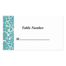 Table Numbers Teal Damask Business Card Templates