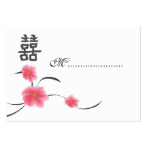 Table Seating Card Cherry Blossom Double Happiness Business Cards