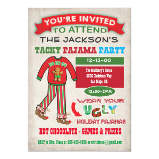 tacky ugly christmas pajamas party invitation tacky ugly christmas pajamas party invitation