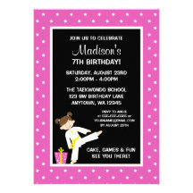 Taekwondo Karate Pink Stars Girl Birthday Announcements