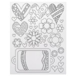 Tags, flowers and hearts for colouring - scrapbook letterhead