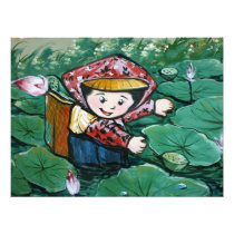 Taiwanese child in lily pond photo print