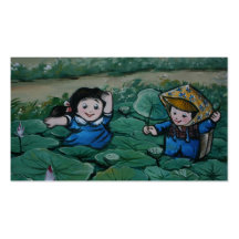 Taiwanese children in lily pond business card templates