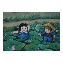Taiwanese children in lily pond photographic print