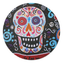 TALAVERA SKULL DIA DE LOS MUERTOS ROUND STICKER