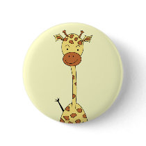 Tall Cute Giraffe. Cartoon Animal. Pinback Button