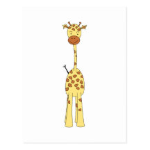 Tall Cute Giraffe. Cartoon Animal. Postcards