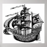 Tall sailing ship graphic art poster