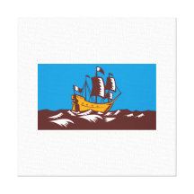 Tall Sailing Ship Retro Woodcut Stretched Canvas Prints