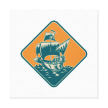Tall Sailing Ship Retro Woodcut Stretched Canvas Prints