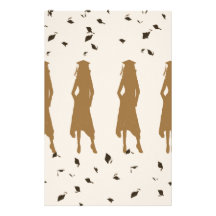 Tan and Gold Grad Girl Silhouettes Stationery