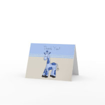 Tan Blue Giraffe Baby Boy Thank You Cards