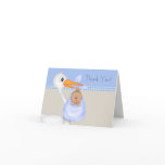 Tan Blue Stork Baby Boy Thank You Cards