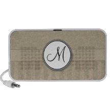 Tan Floral Wisps & Stripes with Monogram Speaker