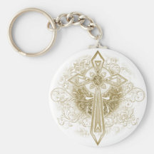 Tan Flower Cross Keychain