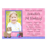Tan Horse Pink Polka Dots Photo Birthday Party Custom Invites