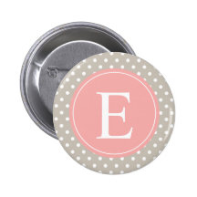 Tan Polka Dot Peach Monogram Buttons
