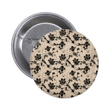 Tan with Black Floral Silhouette Pinback Button