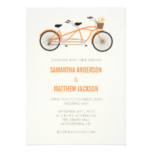 Tandem Bike Wedding Invitation - Orange
