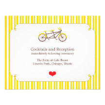 Tandem Bike (Yellow Stripes) Reception Card Personalized Announcement