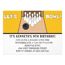 Tangerine Let's Bowl Bowling Birthday Party Custom Announcements