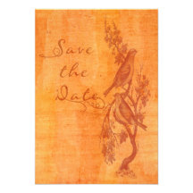 Tangerine Lovebirds Etching Save the Date Custom Announcements
