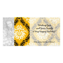 tangerine orange black white ornate damask picture card
