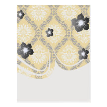 tangerine orange black white ornate damask postcards