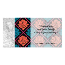 tangerine teal hot pink black damask photo cards