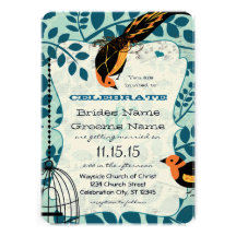 Tangerine Yellow & Black Art Deco Inspired Birds Personalized Invitations