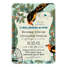 Tangerine Yellow & Black Art Deco Inspired Birds Personalized Announcements