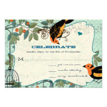 Tangerine Yellow & Black Art Deco Inspired Birds Invite