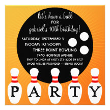 Tangy Orange Pin Party Bowling Birthday Party Announcement