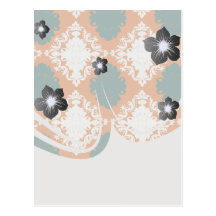 tangy orange teal white damask pattern post cards