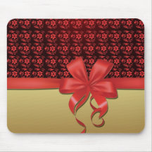 Tapis de souris colibri et noeud rouge or