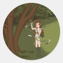 Taren the Archer Warrior Elf Girl Round Sticker
