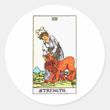 tarot-strength round stickers