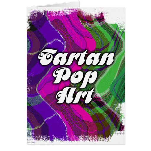 Tartan Pop Art designs, in pink, green and purple. Card